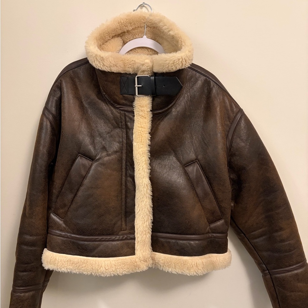 Zara Women's Faux Shearling Bomber Jacket